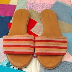 Treasure & Bond Striped Orange and Pink Slide Sandals